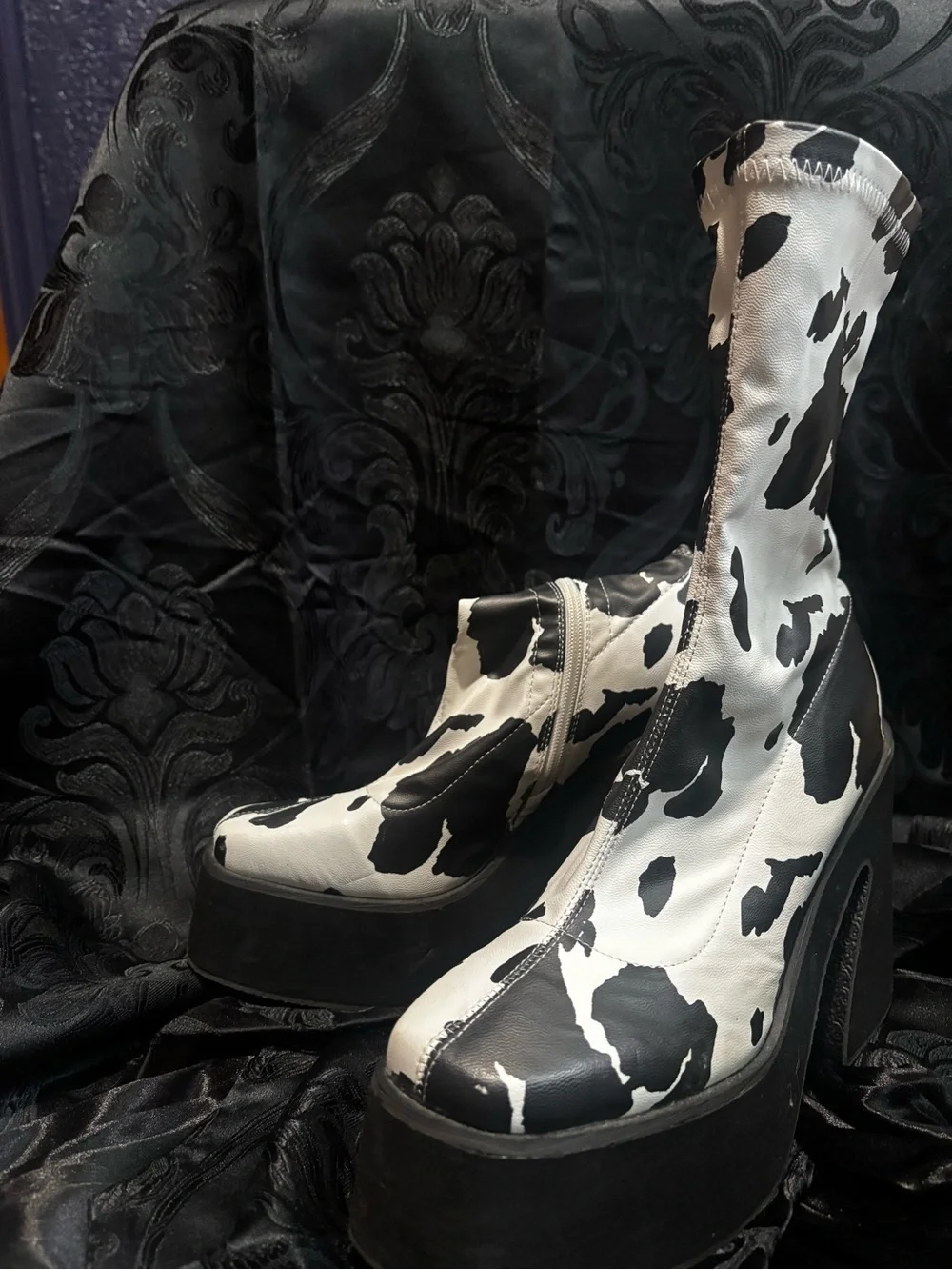 Nasty Gal Cow Printed Sock Boot